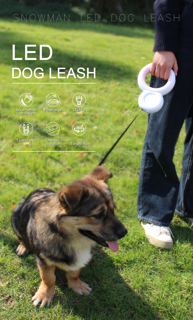 Retractable Dog Leash With Led Light Poop Bag