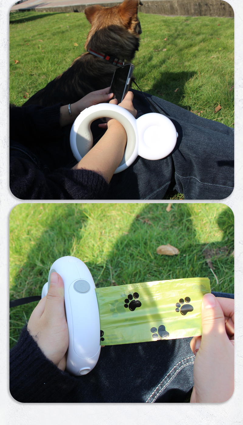 Retractable Dog Leash With Led Light Poop Bag